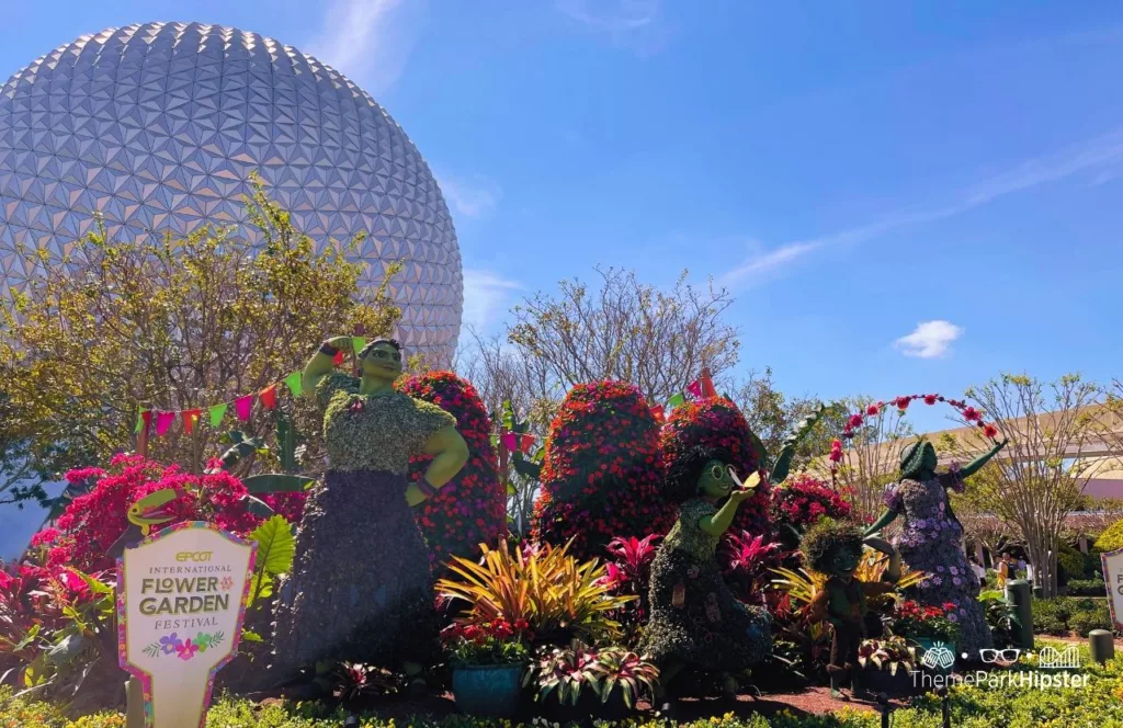 Epcot Flower and Garden Festival 2023 Encanto Topiary at the Entrance near Spaceship Earth