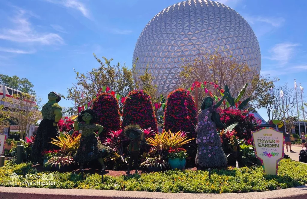 Epcot Flower and Garden Festival Encanto Topiary at the Entrance near Spaceship Earth. One of the best Disney World experiences you must try!