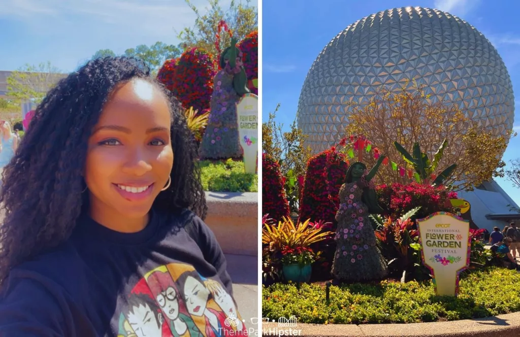 Epcot Flower and Garden Festival 2023 Encanto Topiary at the Entrance near Spaceship Earth with NikkyJ on a solo disney world trip. Keep reading to learn more about what to know before going to Walt Disney World. 