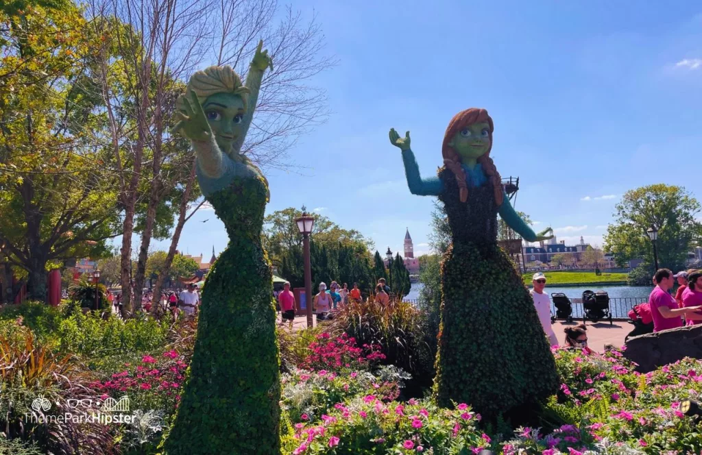 Epcot Flower and Garden Festival Norway Pavilion at Epcot Ana and Elsa Frozen Topiary