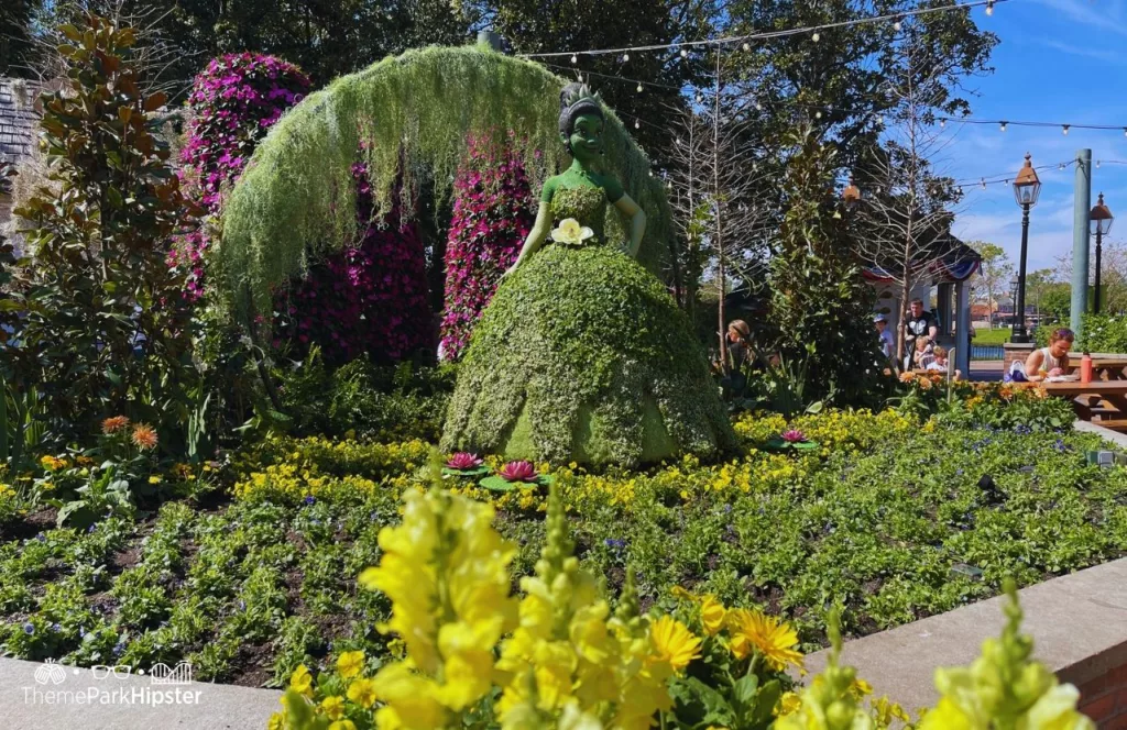 Epcot Flower and Garden Festival 2023 Princess Tiana Topiary in the American Pavilion