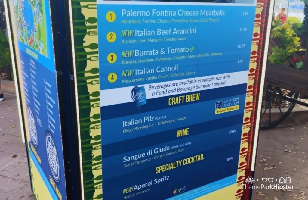 2024 SeaWorld Orlando Resort Seven Seas Food Festival Italian Market Menu