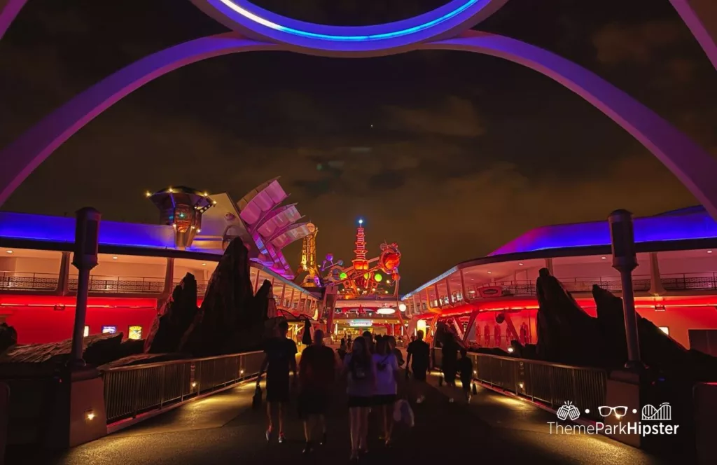 Mickey's Not So Scary Halloween Party at Disney's Magic Kingdom Theme Park Tomorrowland Entrance at Night