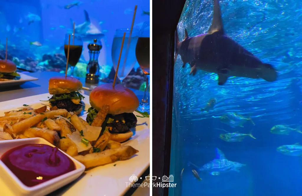 SeaWorld Orlando Resort Sharks Underwater Grill Kobe Beef Sliders. One of the Foods at SeaWorld Orlando and The Best Things to EAT.