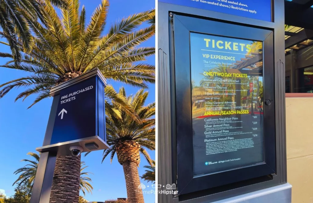 Universal Studios Hollywood Express Pass Pre Purchased Tickets Sign and Prices and Annual Passes.  Keep reading to get the best Universal Studios Hollywood Tips, Tricks and Secrets!