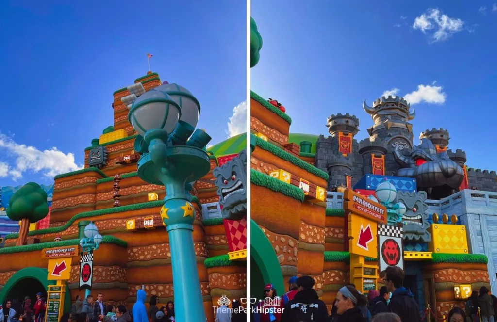 Universal Studios Hollywood Super Nintendo World Mario Kart ride entrance at Bowser’s Castle