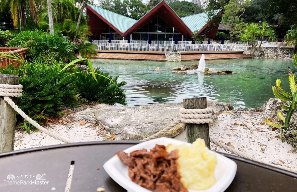 Busch Gardens Tampa Bay Christmas Town menu Dashers Delight food booth braised beef with mashed potatoes