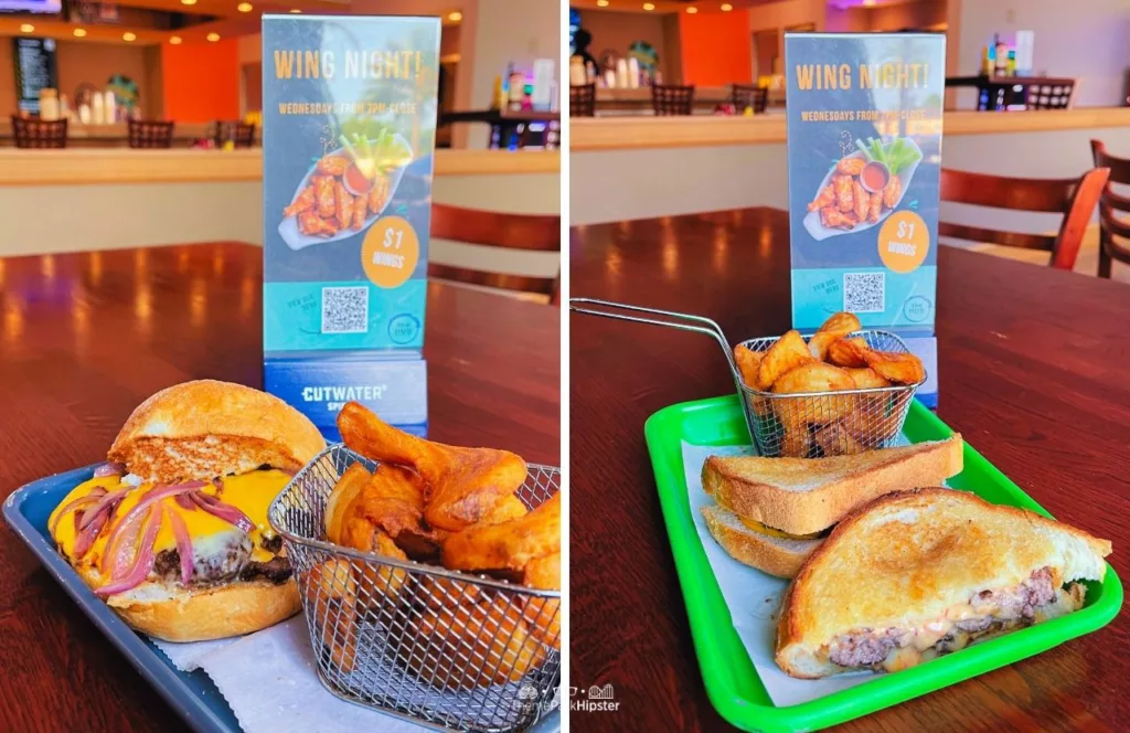 Regal Oaks Resort Near Disney World The Hub Bar Restaurant Fries and Burger Melt Sandwich