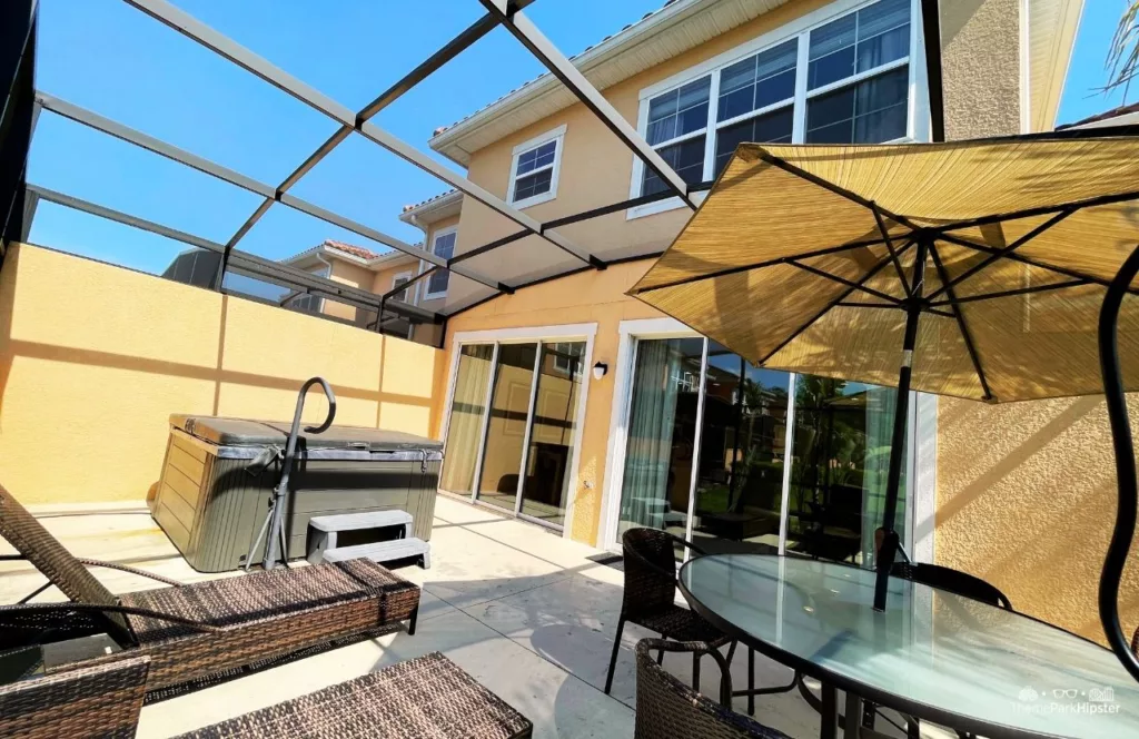 Regal Oaks Resort Near Disney World Vacation Home 3 Bedroom Townhome living room jacuzzi patio area