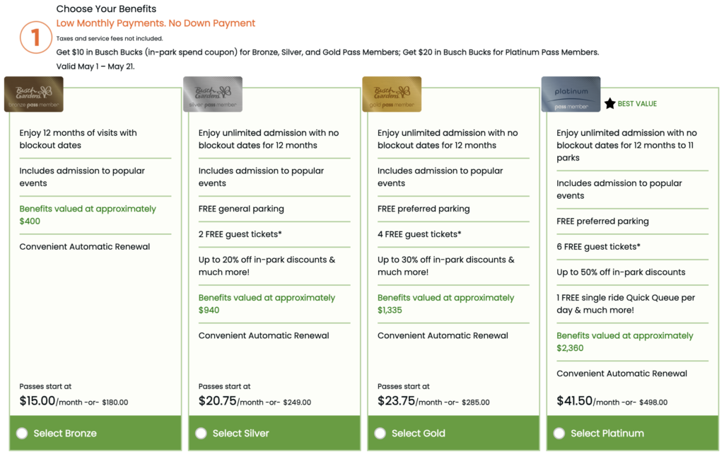 Busch Gardens Tampa 2024 Annual Pass Member Perks and Benefits Prices