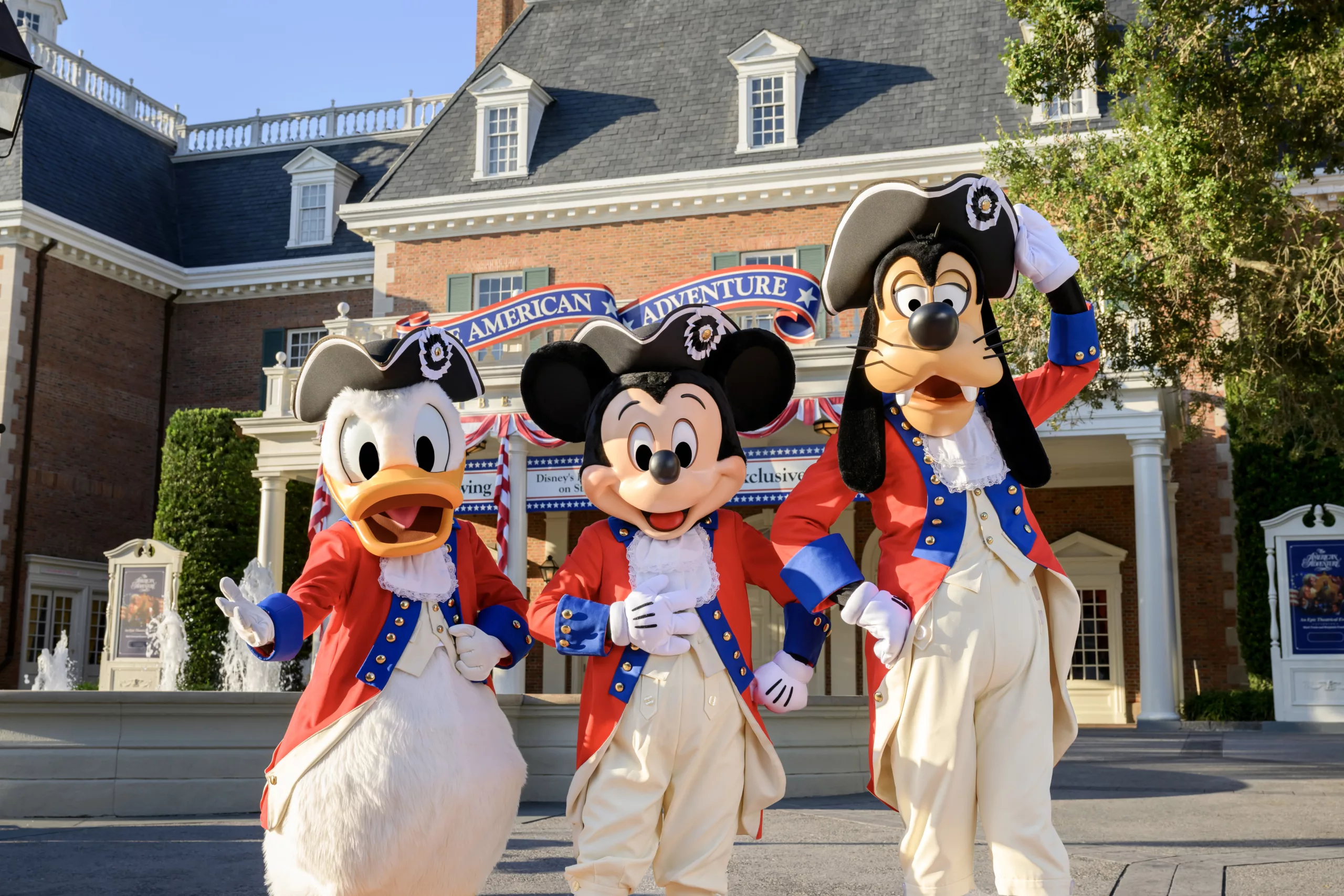 Donald Duck, Mickey Mouse and Goofy Dress in their Patriotic Best for the 4th of July at Disney World.