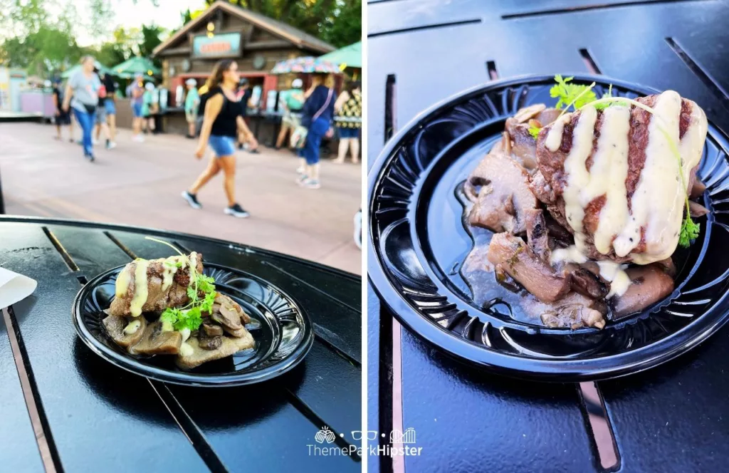 2024 Epcot Food and Wine Festival at Disney World Steak with Truffle Mushroom in Canada Pavilion. Keep reading to learn more about the Epcot International Food and Wine Festival Menu.