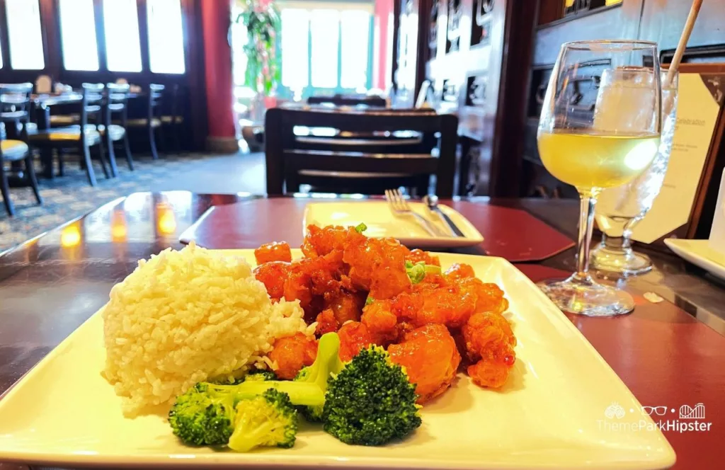 Epcot Wine with Orange Chicken in China Pavilion at Nine Dragons Restaurant