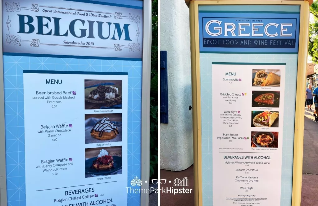 2024 Epcot Food and Wine Festival at Disney Belgium and Greece Menu