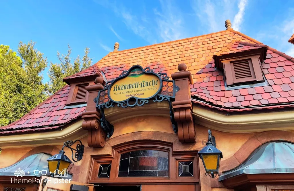 2023 Epcot Food and Wine Festival at Disney Germany Pavilion Karamell Kuche Wether's Sweet Shop. One of the best places to get snacks at EPCOT.