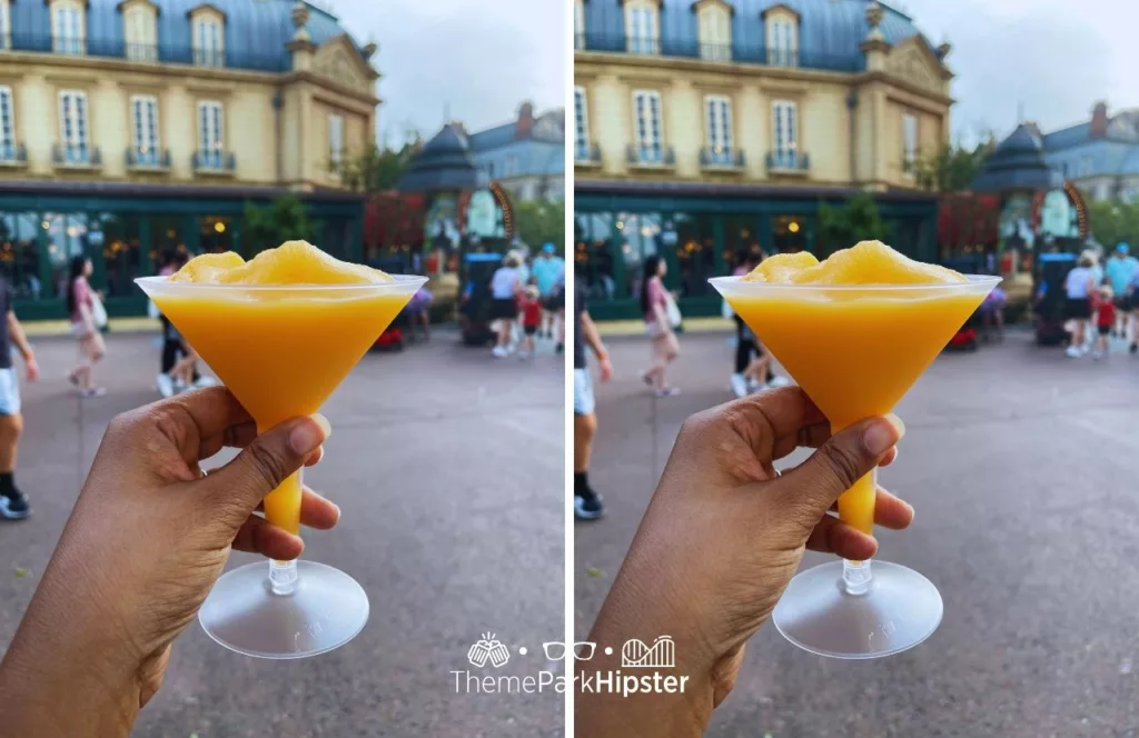 Epcot Food and Wine Festival at Disney Les Vins des Chefs de France at France Pavilion Grand Marnier Orange Slush. One of the Best Alcoholic Drinks and cocktails at Disney World.