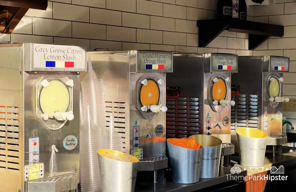 Epcot Food and Wine Festival at Disney Les Vins des Chefs de France at France Pavilion Grey Goose Citron Lemon Slush and Grand Marnier Orange Slush