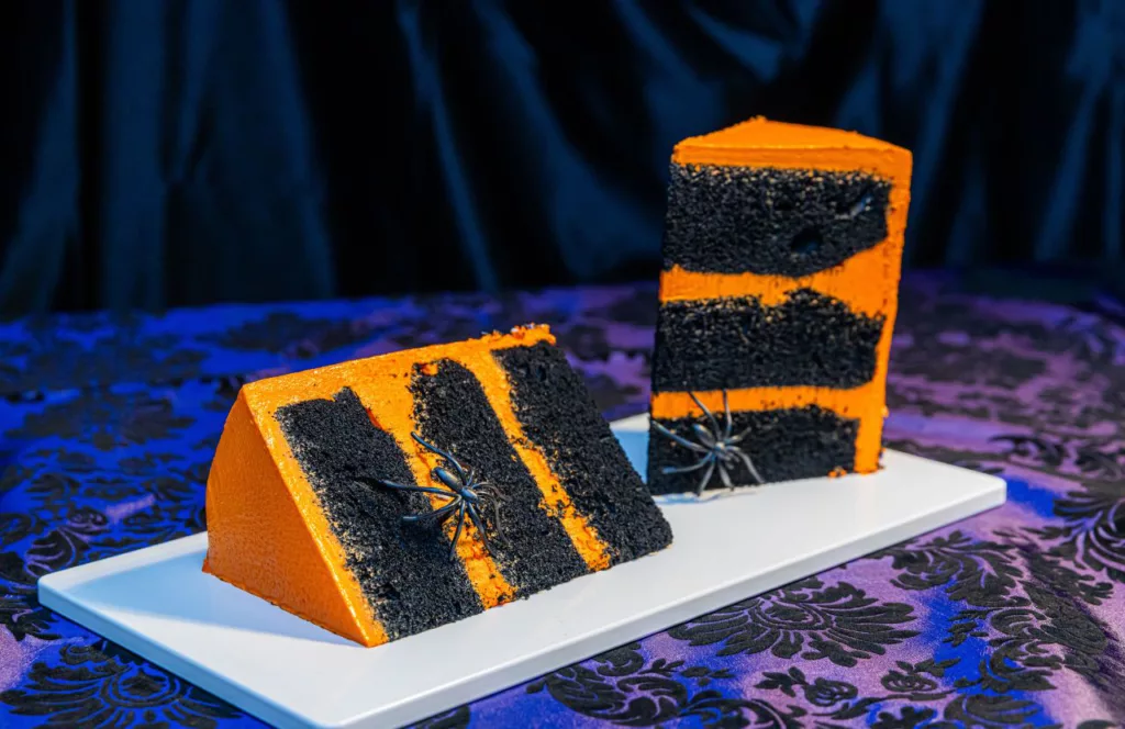 2024 Knott's Scary Farm at Knott's Berry Farm in California Black Velvet with Orange Buttercream Cake