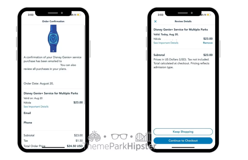 Disney Genie Plus Purchase on App for Lightning Lane