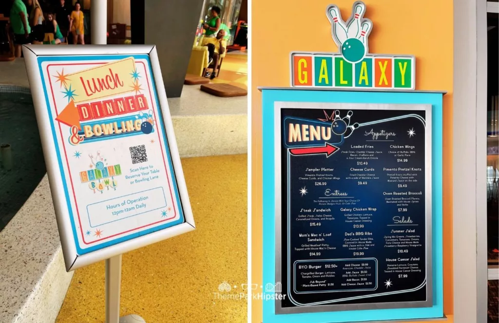 Cabana Bay Beach Resort Hotel at Universal Orlando Galaxy Bowl Sign and Menu