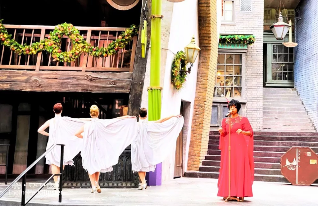 2023 Christmas at Universal Orlando Wizarding World of Harry Potter with Celestina Warbeck and the Banshees Singing in Diagon Alley