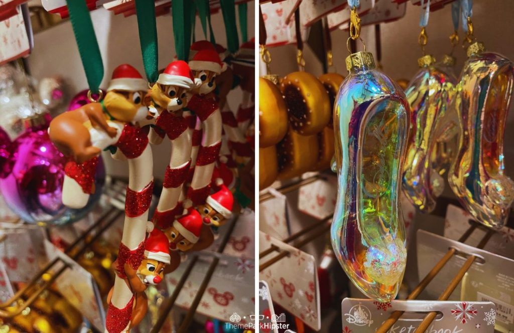 Chip and Dale on Peppermint Cane with Cinderella Glass Shoe. One of the Best Disney Christmas Ornaments