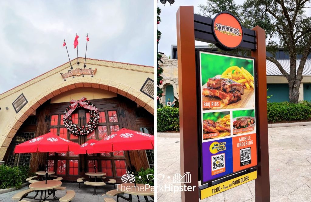 SeaWorld Orlando Christmas Celebration Food with BBQ Ribs Chicken Brisket Caesar Salad at Voyager's Smokehouse All Day Dining Mobile Order Pick Up