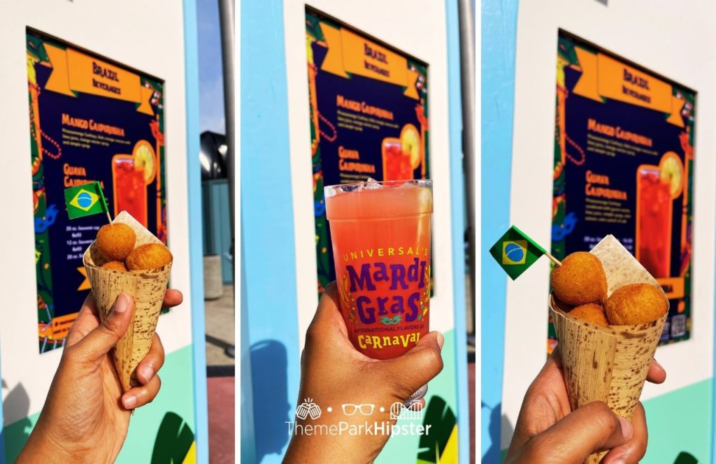 2024 Mardi Gras at Universal Studios Florida Brazil Cocktail and Food Booth with Coxinha