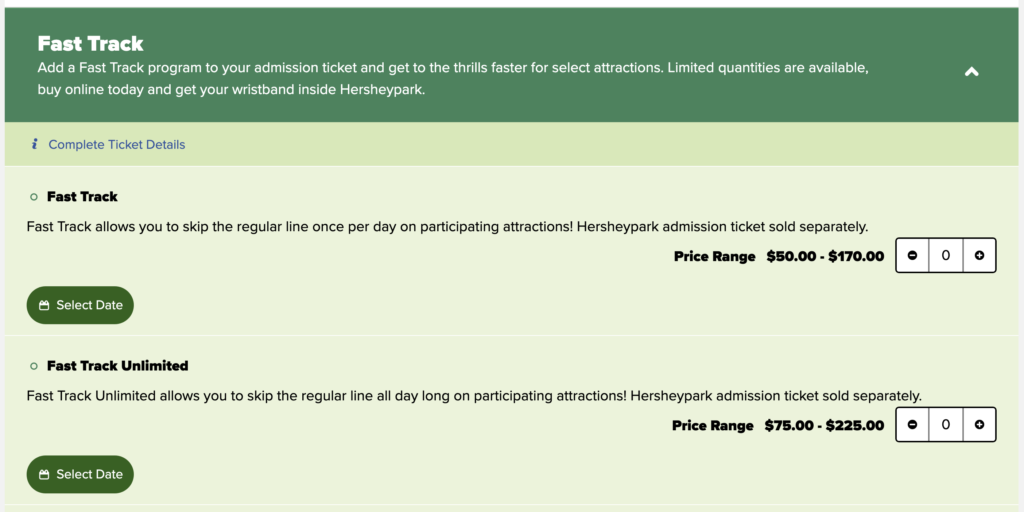 Hersheypark Fast Track Prices