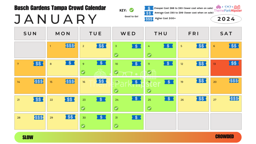 Busch Gardens Tampa Crowd Calendar January 2024