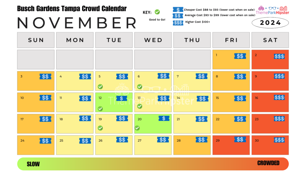 Busch Gardens Tampa Crowd Calendar November 2024