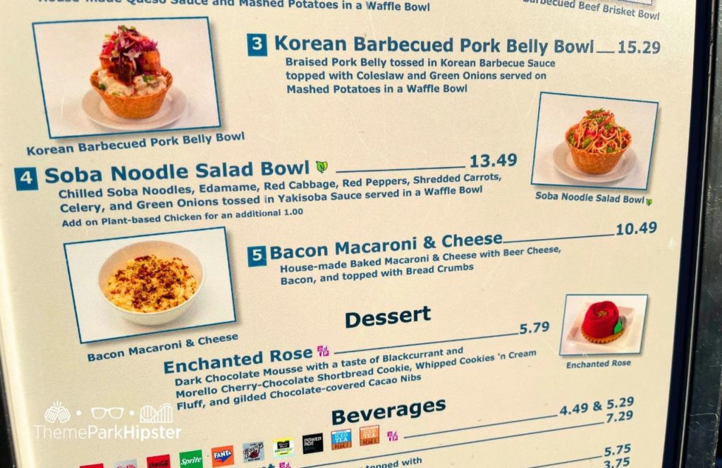 Disney Hollywood Studios Theme Park Fairfax Fare Menu with Bowls. One of the best counter service restaurants at Hollywood Studios.