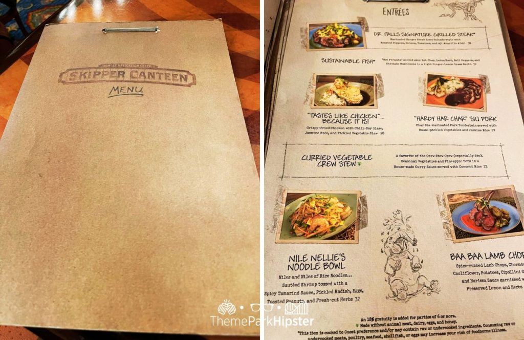 Disney Magic Kingdom Park Adventureland Skipper Canteen Restaurant Menu. Making it one of the best restaurants at Disney World for adults!