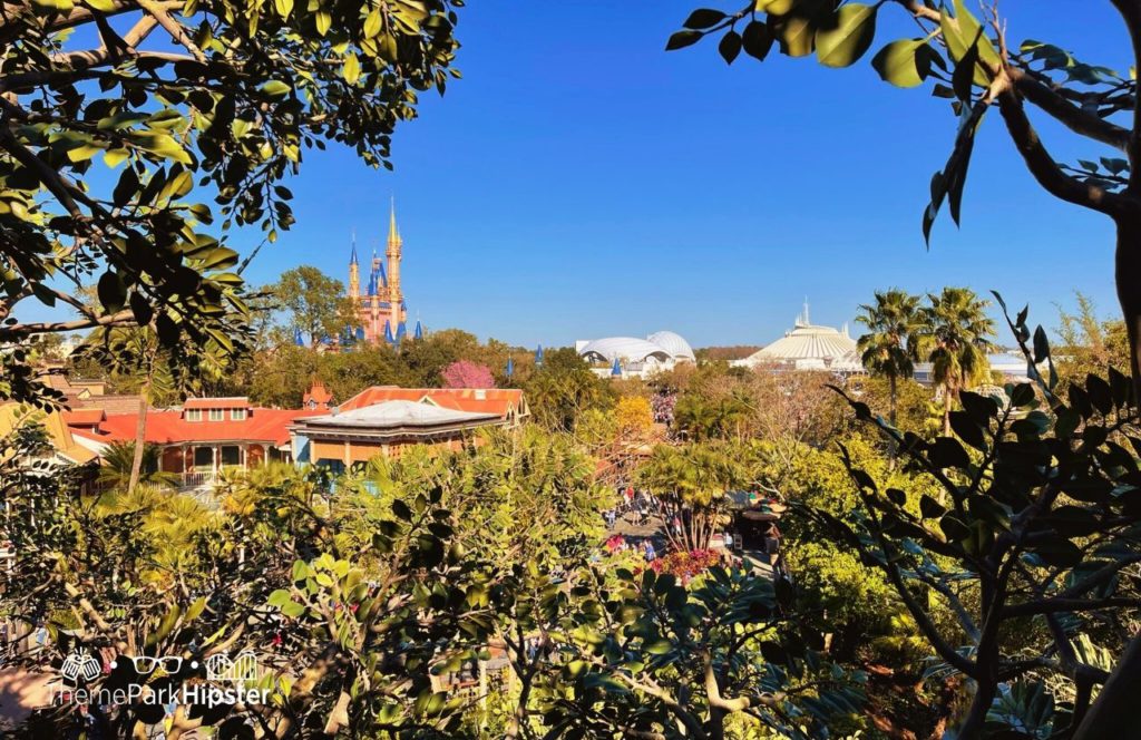 Disney Magic Kingdom Park Adventureland Swiss Family Robinson Treehouse with view of Cinderella Castle Tron and Space Mountain. Keep reading to learn How to Find the BEST Disney Travel Agent and Why You NEED One!