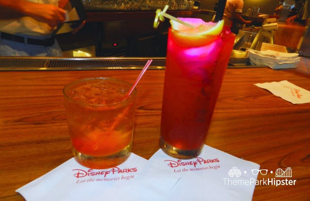 Disney World Hollywood Studios Tune In Lounge Restaurant Grandma's Picnic Punch and old fashion cocktail. One of the best bars and lounges at Disney World.