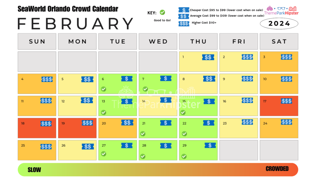 SeaWorld Orlando Crowd Calendar February 2024