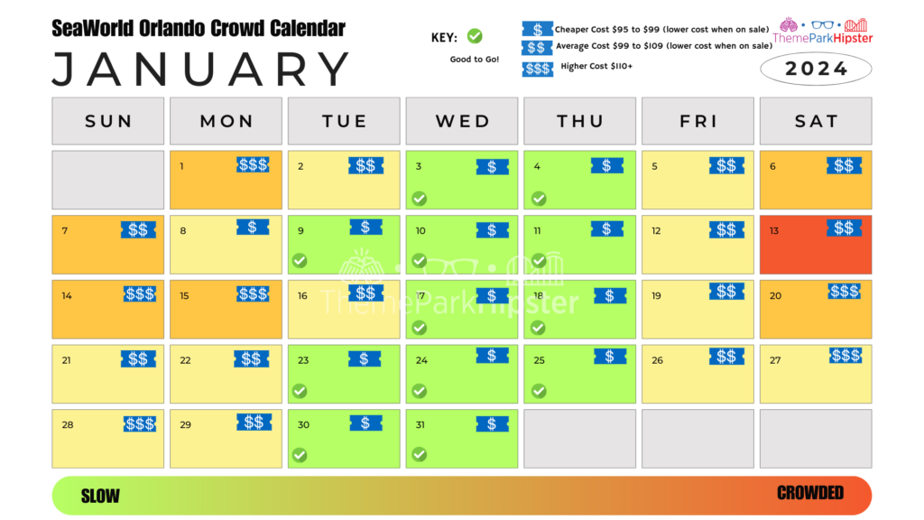 SeaWorld Orlando Crowd Calendar January 2024