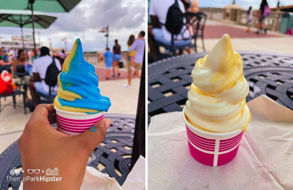 Walt Disney World Disney Spring Swirls on the Water Ice Cream Shop 50th Celebration Dole Whip. One of the best desserts at Disney World.