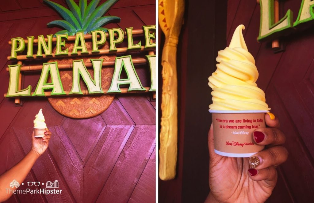 Walt Disney World Pineapple Lanai Dole Whip Stand at Polynesian Resort. Keep reading the get the worst and best snacks at Disney World.