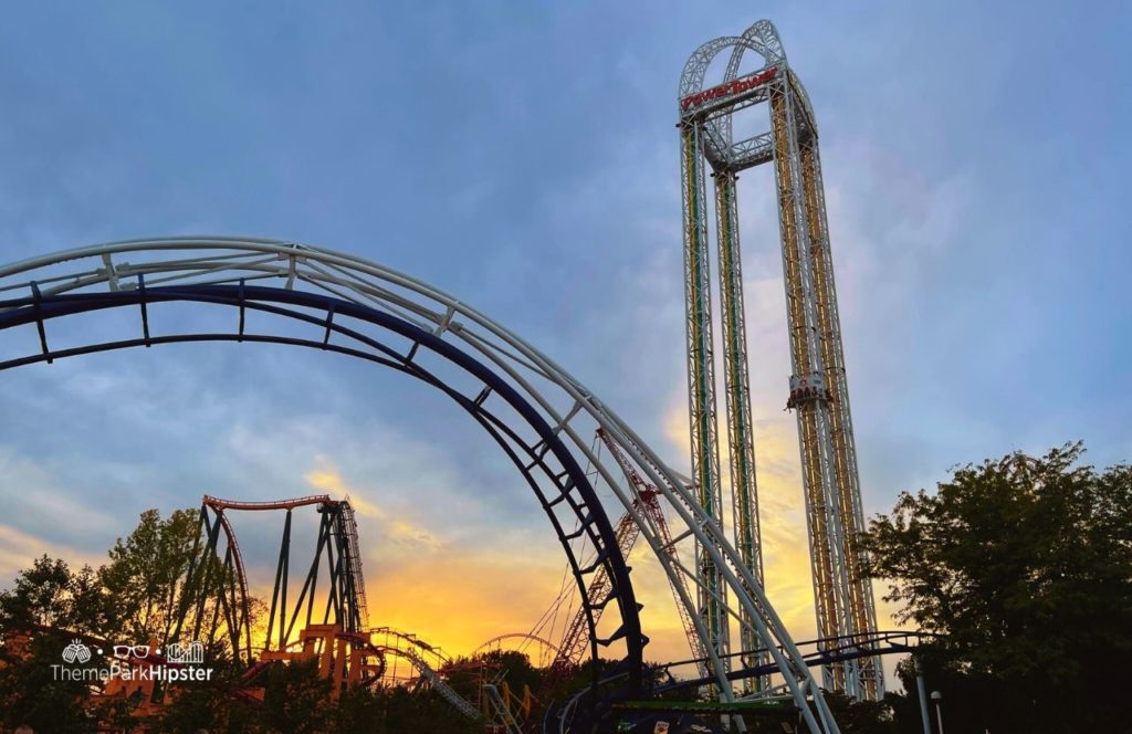 Cedar Point Amusement Park Ohio Corkscrew and Valravn Roller Coaster with Power Tower