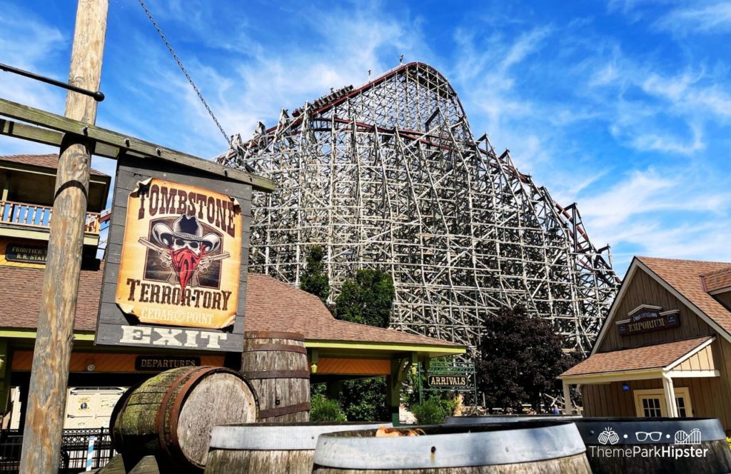 Cedar Point Amusement Park Ohio Frontier Town Steel Vengeance Roller Coaster Tombstone Terror Tory in Halloweekends. Keep reading to see who wins in the Iron Gwazi vs Steel Vengeance battle!