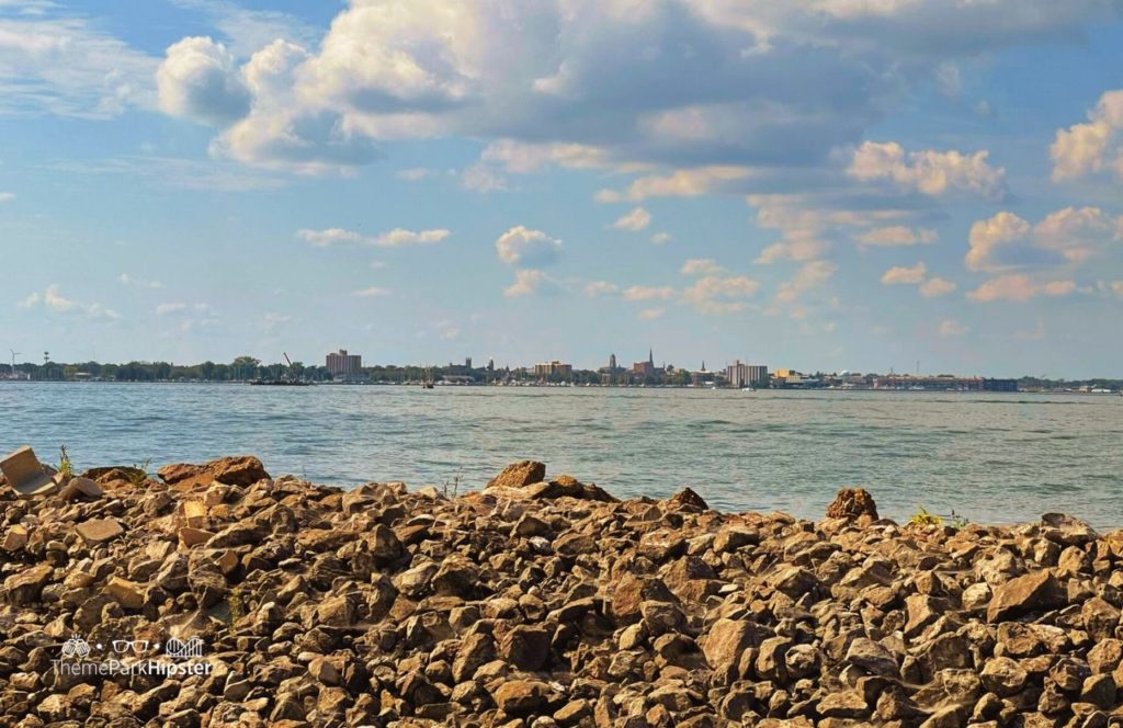 Cedar Point Amusement Park Ohio view of Downtown Sandusky on Lake Eerie