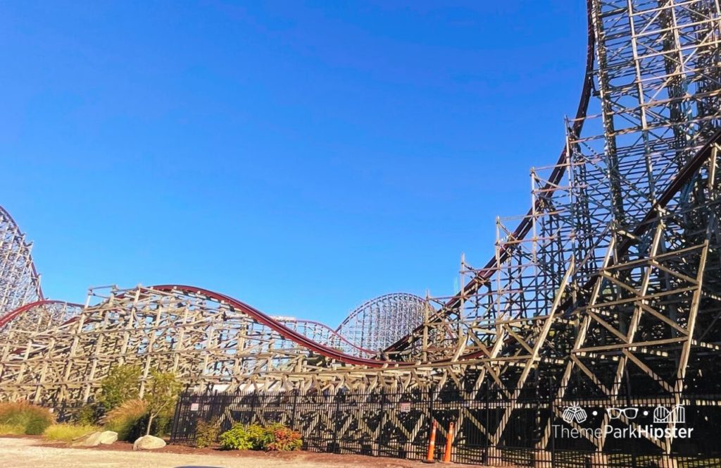 Cedar Point Ohio Amusement Park Steel Vengeance roller coaster view from street. Keep reading to see who wins in the Iron Gwazi vs Steel Vengeance battle!