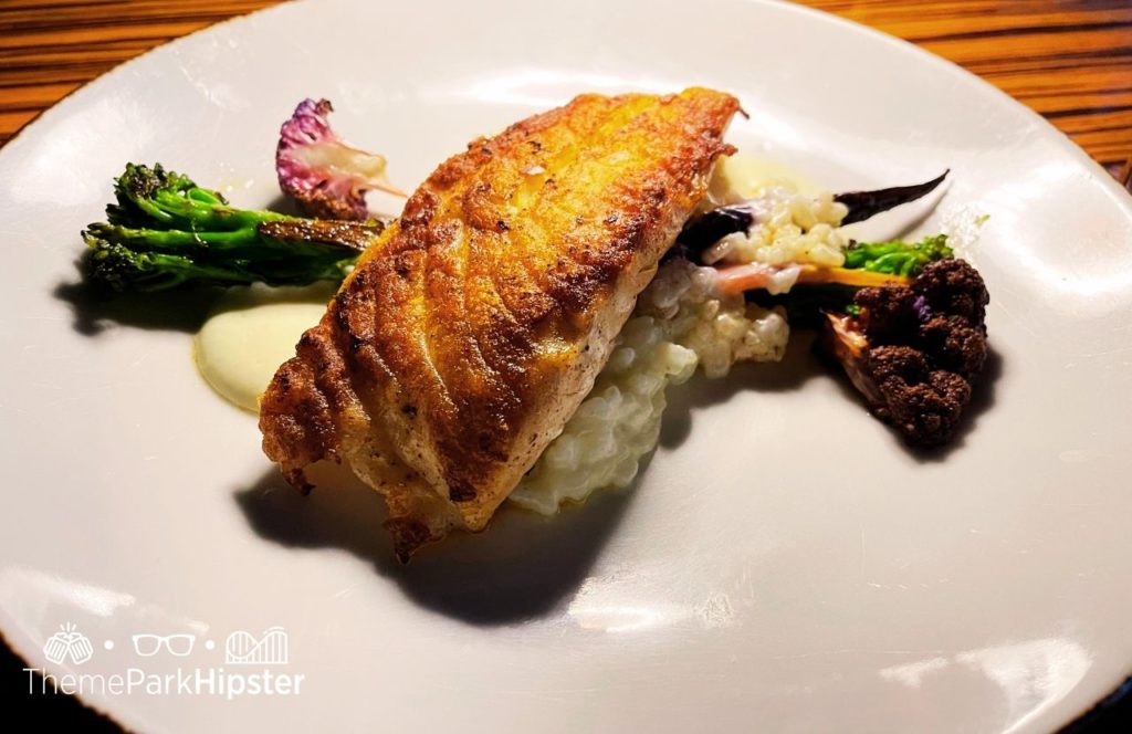 Fish on Risotto with broccoli Todd English's Bluezoo Restaurant bar lounge Swan and Dolphin Resort Hotel at Walt Disney World