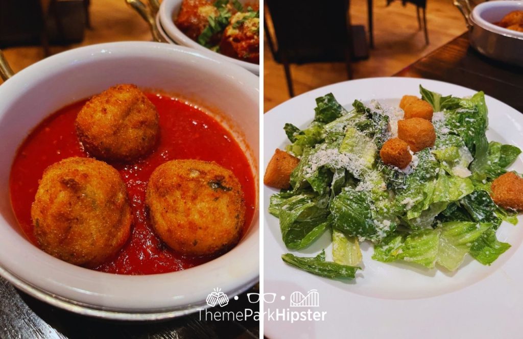 Il Mulino New York Italian Restaurant stuffed fried balls and Cesar salad Swan and Dolphin Resort Hotel at Walt Disney World. Keep reading to discover more about Swan and Dolphin Resort Hotel at Disney.