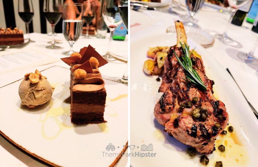 La Luce Italian Restaurant Mastroberardino Special Event Dinner chocolate mousse cake with beef steak Hilton Signia Hotel at Disney World