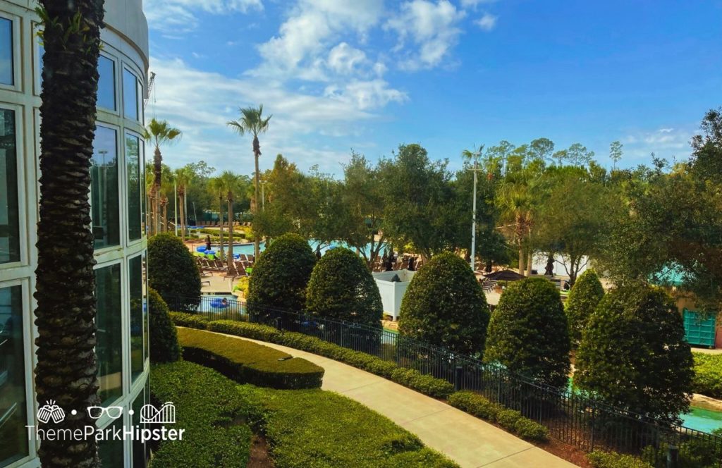 Lazy River in the pool area in Bonnet Creek Hilton Signia Hotel at Disney World. Keep reading to find out more about Hilton Signia Hotel at Disney World.