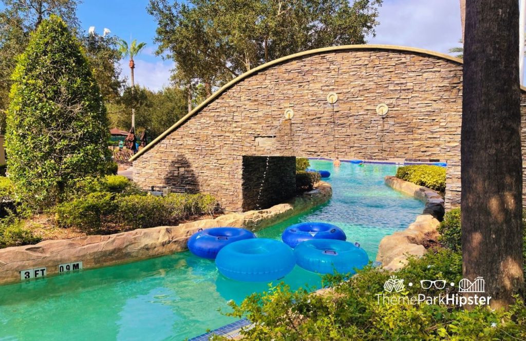 Lazy River in Pool area in Bonnet Creek Hilton Signia Hotel at Disney World. Keep reading for the full guide to Hilton Signia Hotel at Disney World.