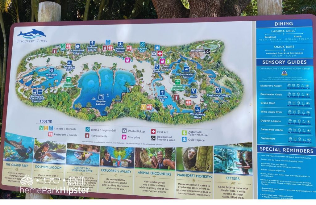 Map of Discovery Cove All Inclusive Water Park at SeaWorld Orlando. Keep reading to find out all you need to know about Discovery Cove All Inclusive Water Park at SeaWorld Orlando.