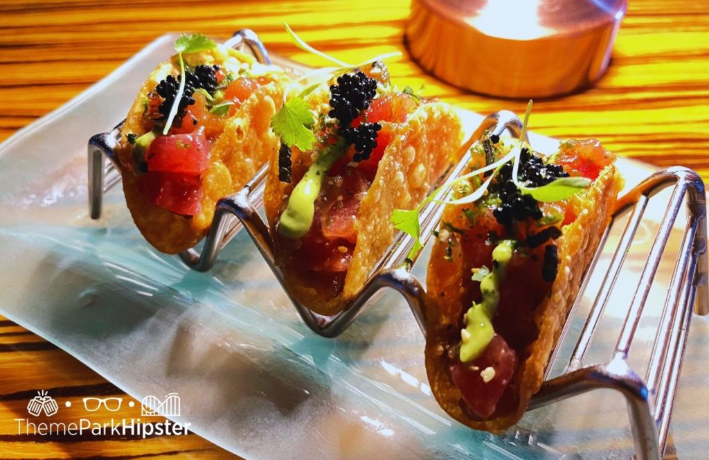 Tuna Tacos with caviar Todd English's Bluezoo Restaurant bar lounge Swan and Dolphin Resort Hotel at Walt Disney World